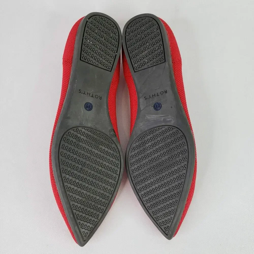 Rothys The Point Shoes Womens Size 9 Red Knit Pointed Toe Ballet Flats Slip On